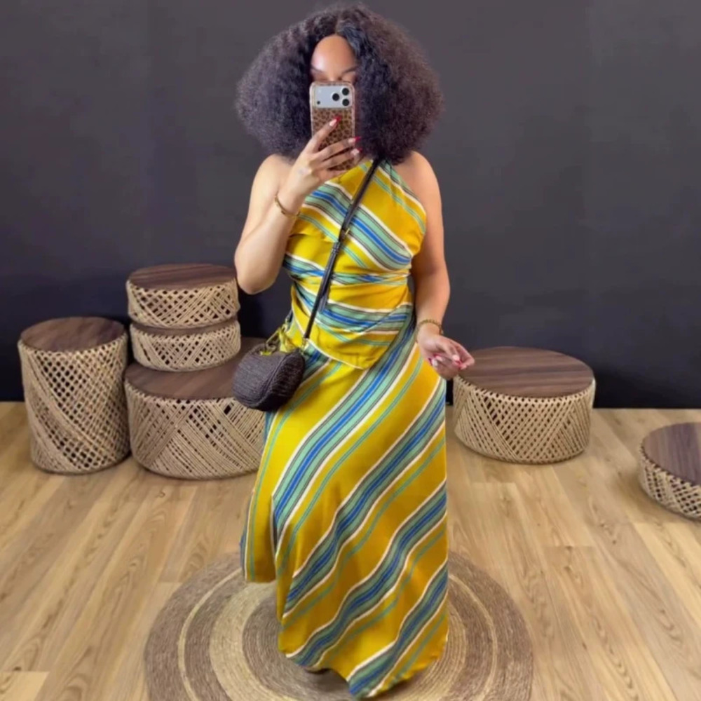 ZARA African Resort Fashion Sexy Asymmetrical Tank Top Skirt Set
